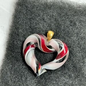 Hand blown glass custom Red and Black Heart Necklace with Modern Design